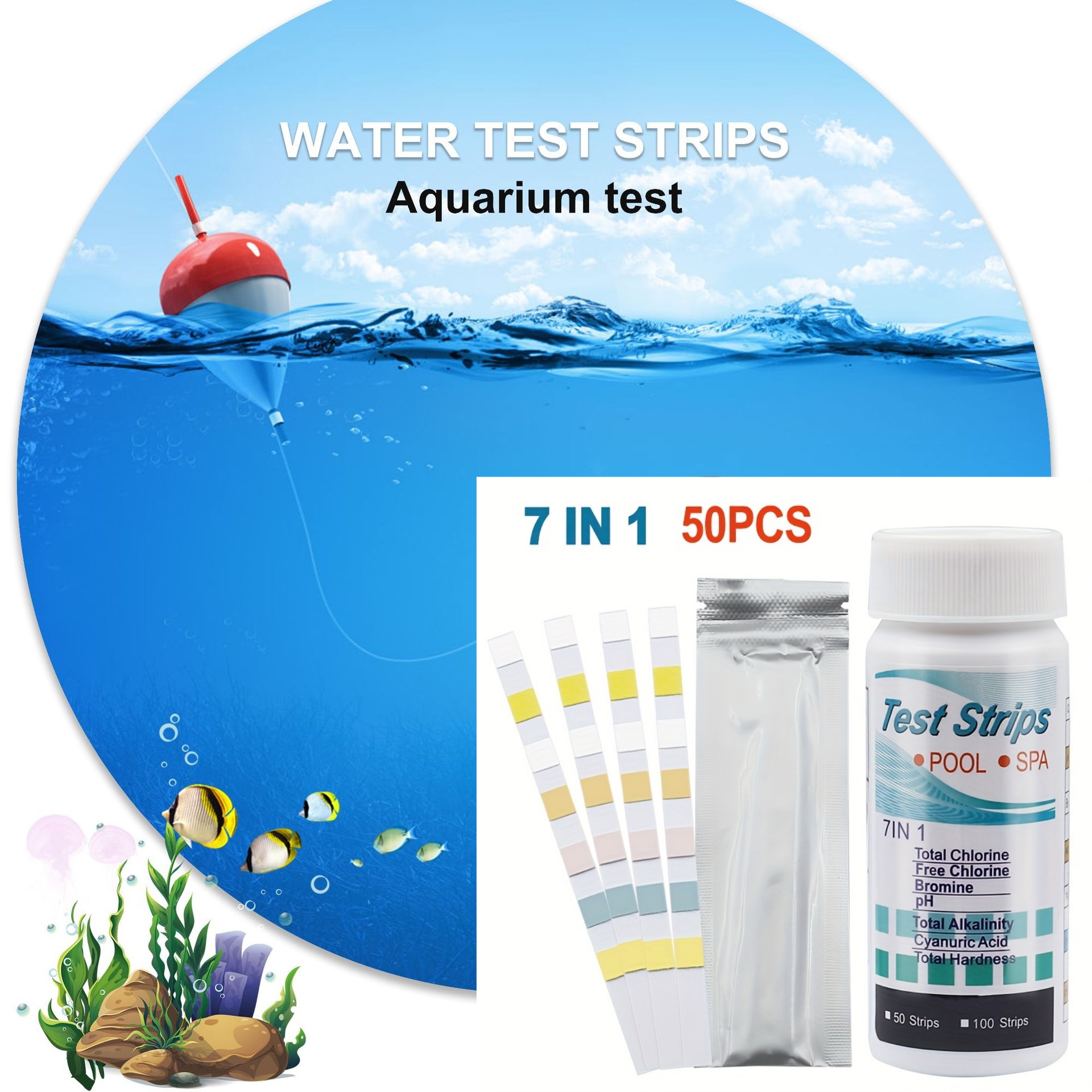 7-in-1 50/100pcs Swimming Pool - Marine Aquarium Water Testing ulasan dan harga