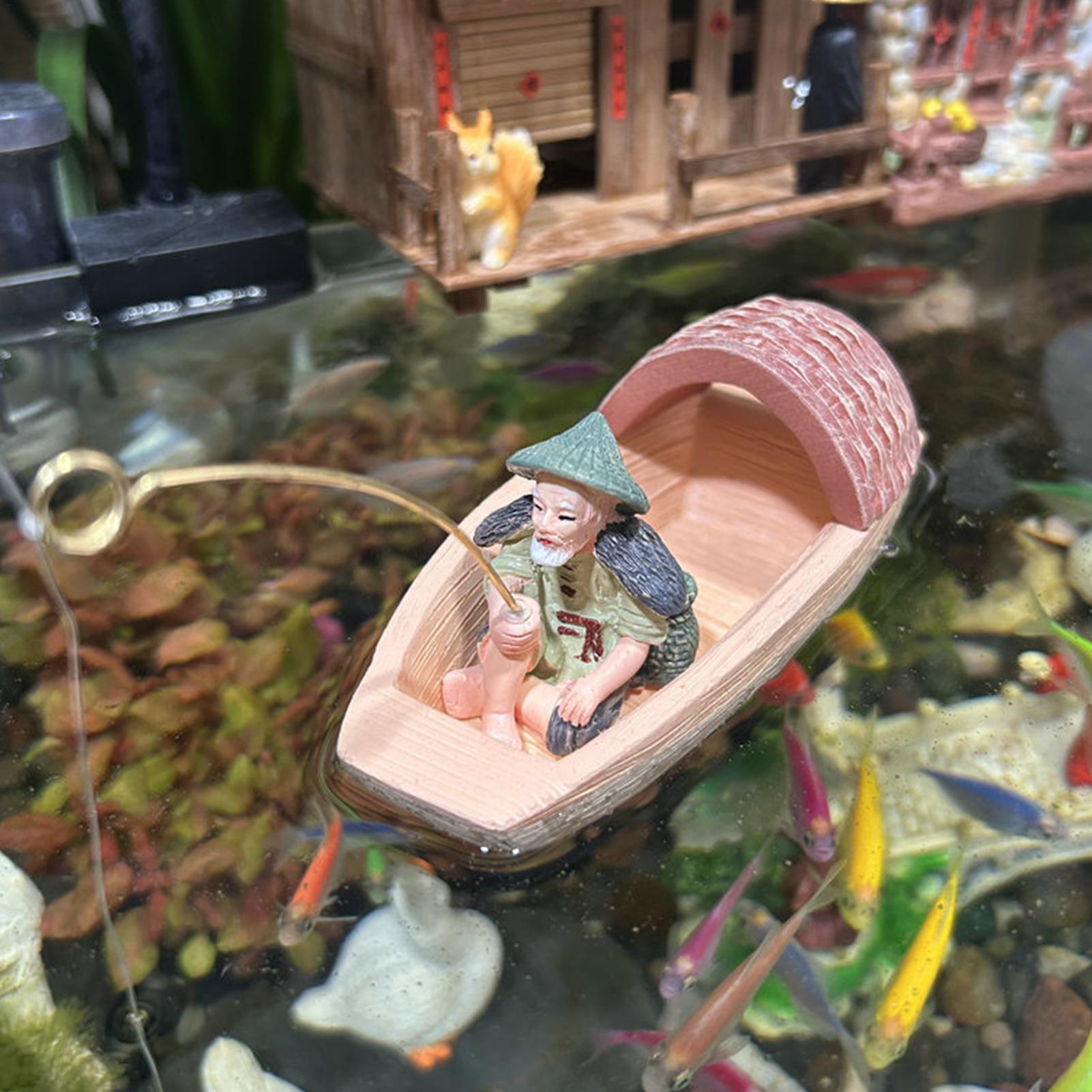Resin Floating Fisherman Boat  - Aquarium Marina ulasan dan harga